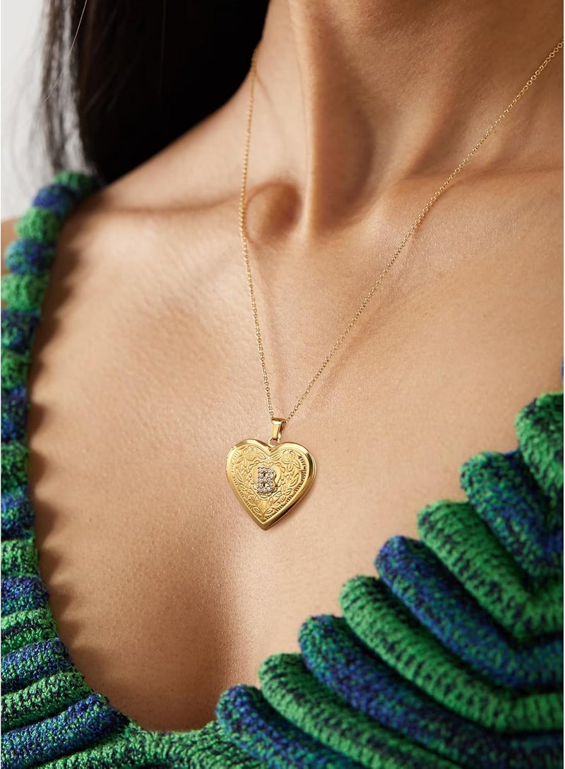 Badu Gold Initial A-Z Necklace for Women Heart Photo Lockets that Hold Picture Love Image Cubic Zirconia Necklace - Image 4